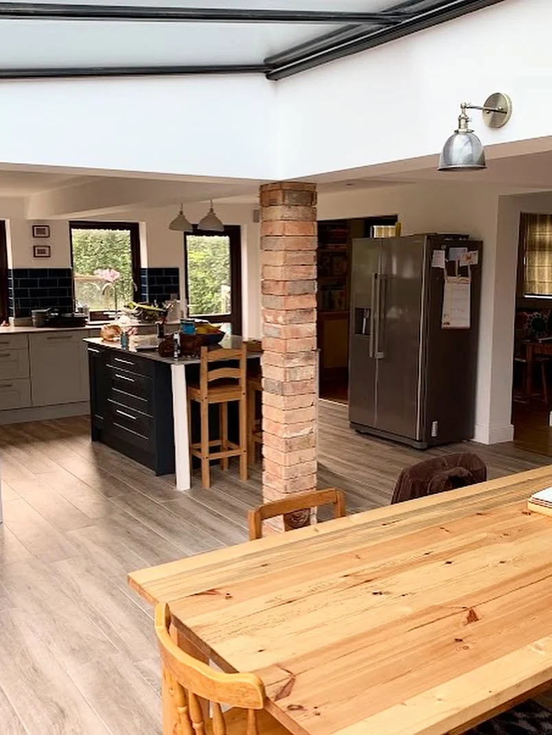 Finished kitchen renovation with island and roof lantern